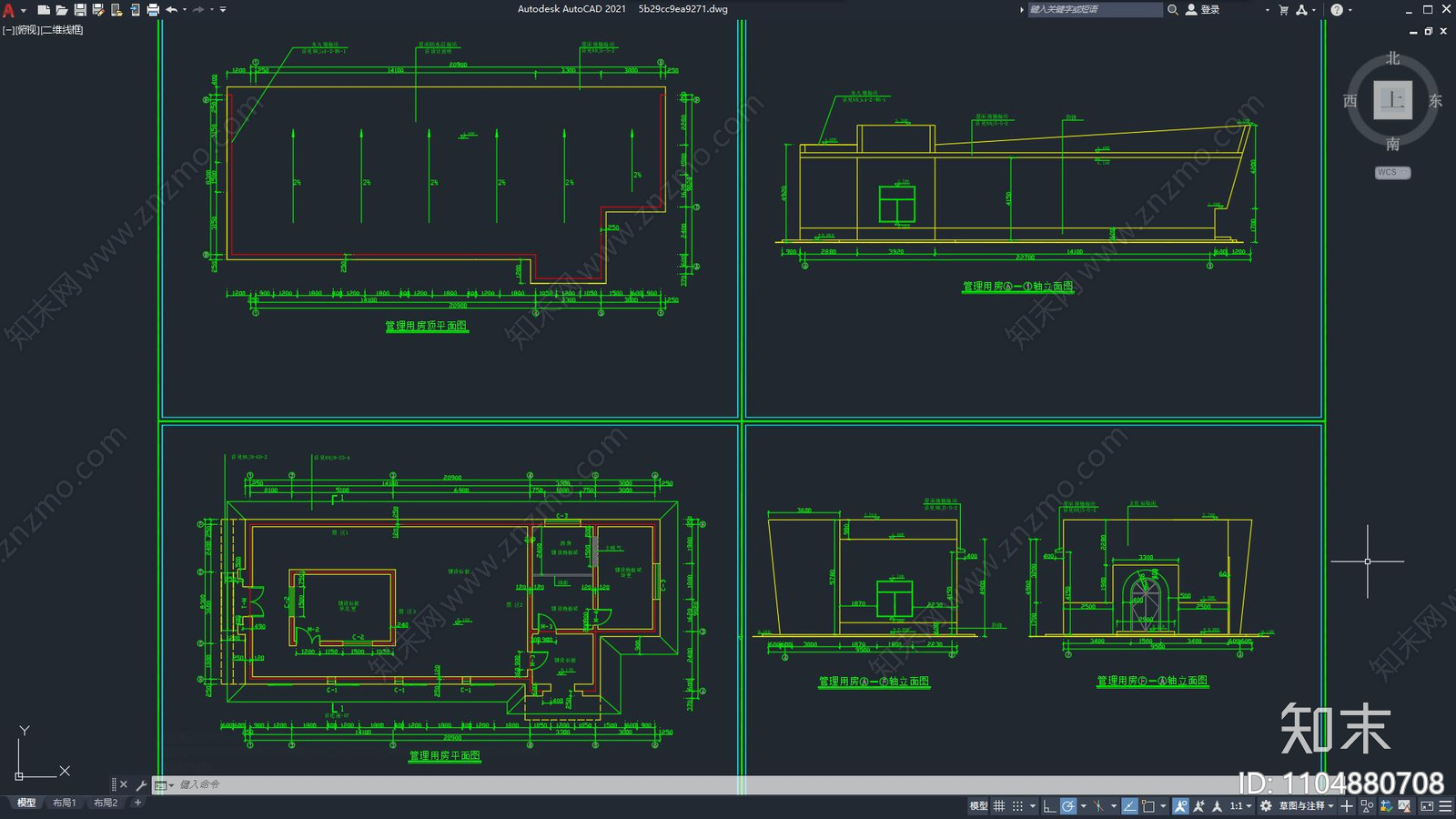 管理用房建筑图纸cad施工图下载【ID:1104880708】