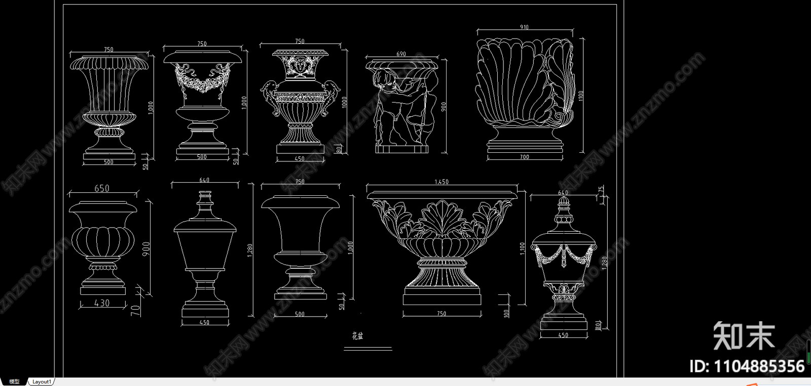 花盆cad造型喷泉及花盆造型施工图下载【ID:1104885356】