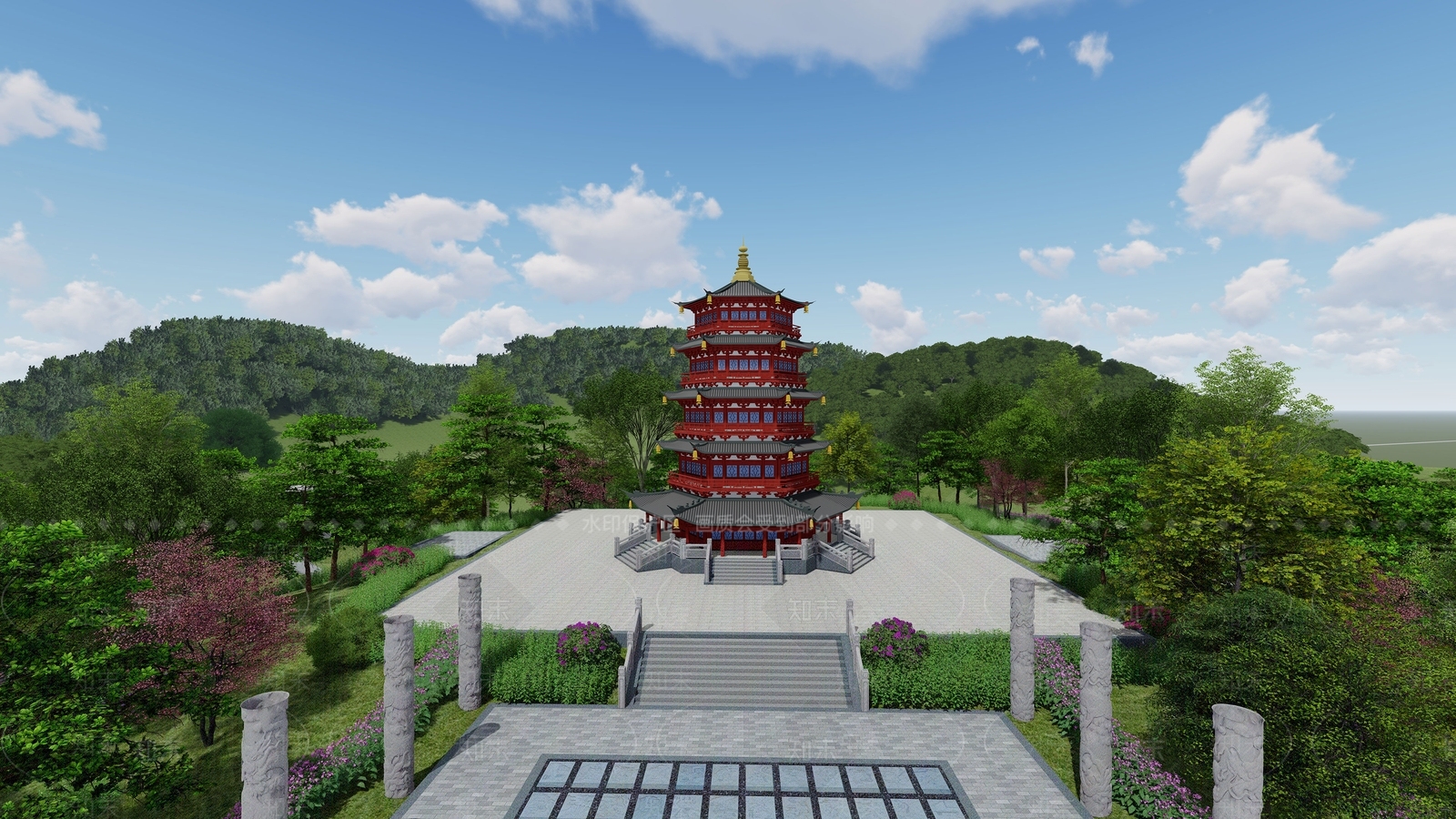中式古建筑SU模型下载【ID:1104885370】