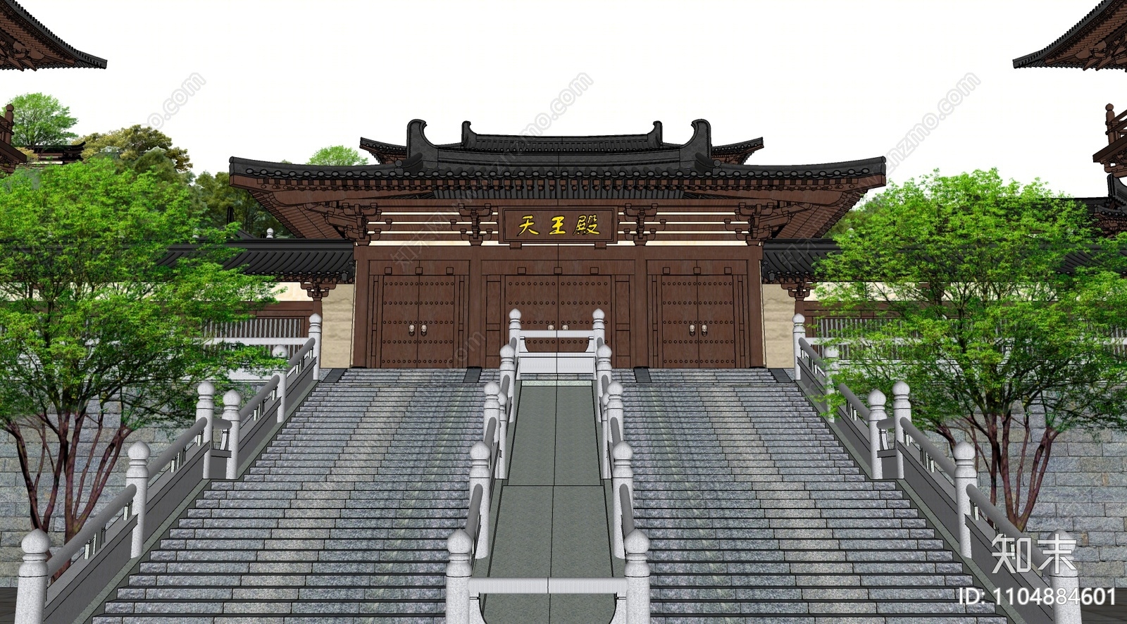 中式寺庙建筑SU模型下载【ID:1104884601】