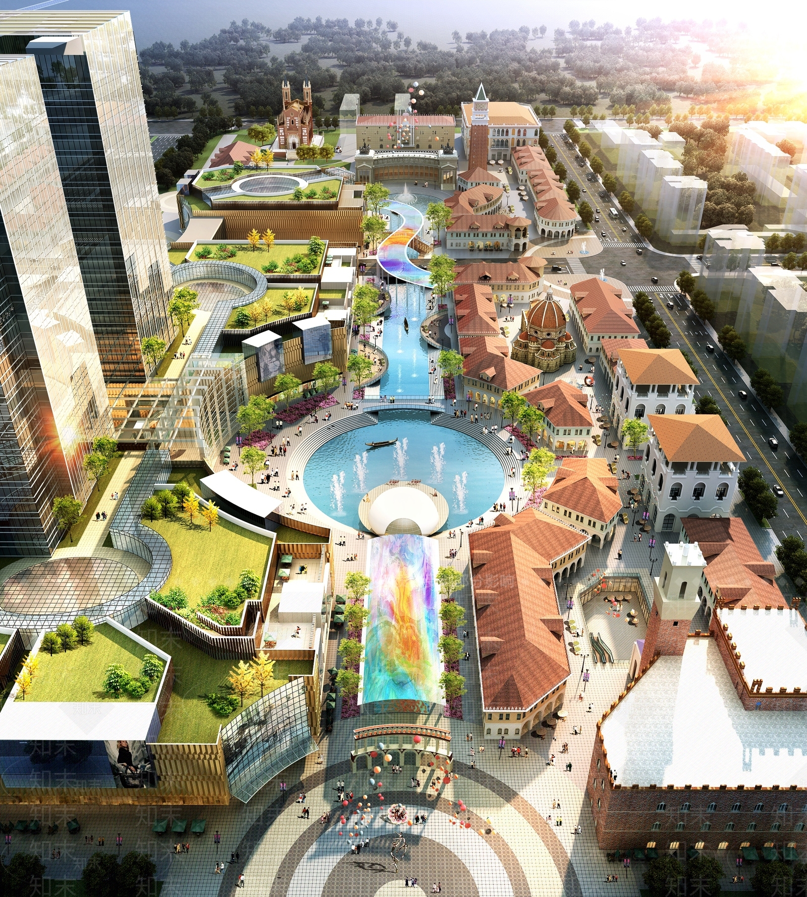 欧式古典商业街鸟瞰规划3d模型下载