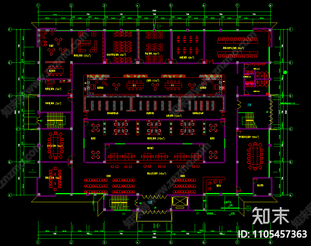 街道社区服务大厅平面方案cad施工图下载【ID:1105457363】