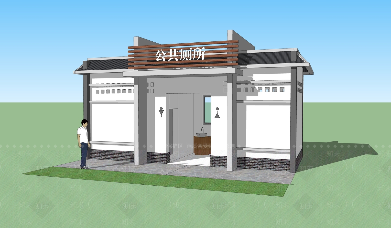 新中式公共厕所SU模型下载【ID:1104894399】