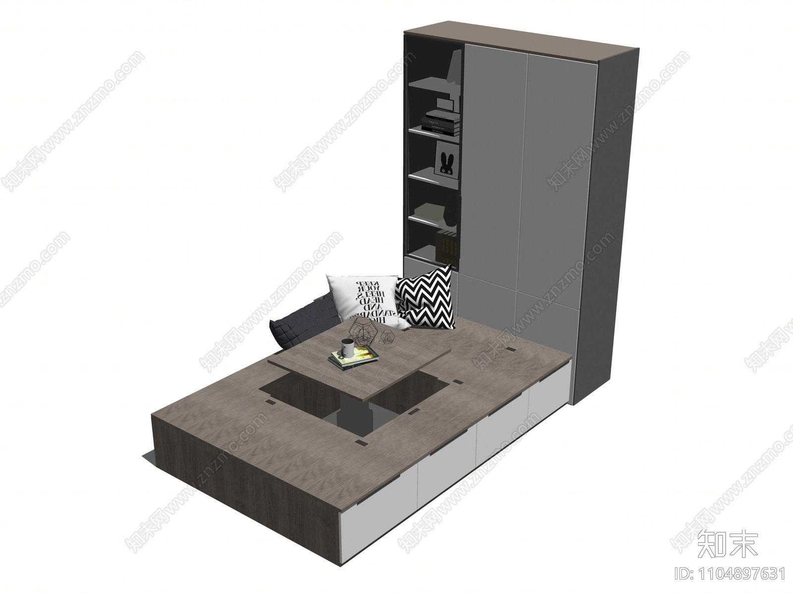 现代榻榻米床SU模型下载【ID:1104897631】