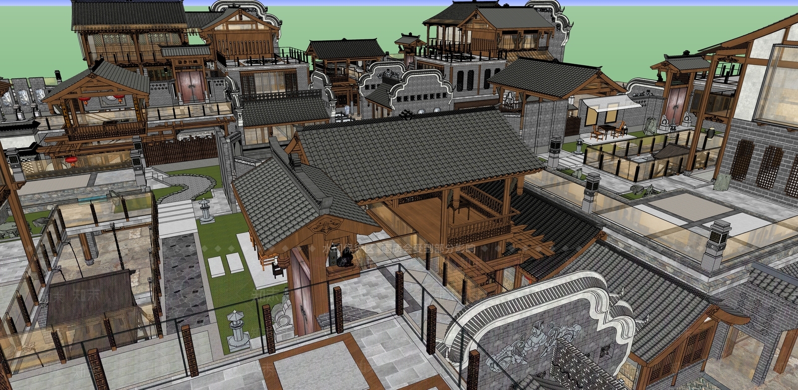 中式古镇商业街SU模型下载【ID:1104897972】