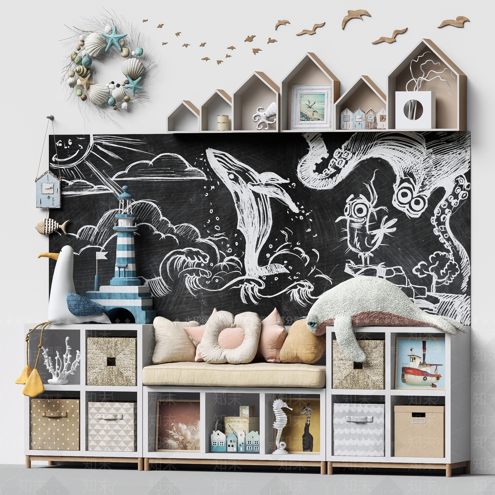 现代儿童玩具收纳柜3D模型下载【ID:1104900064】