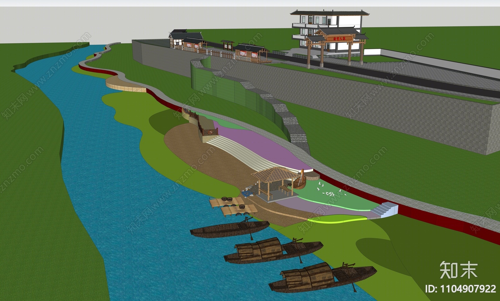 现代滨水景观SU模型下载【ID:1104907922】