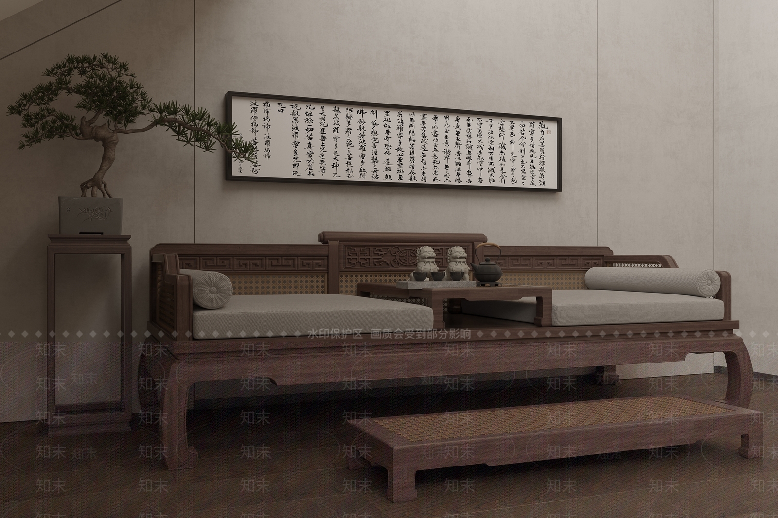 新中式双人沙发3D模型下载【ID:1104913346】_知末3d模型网
