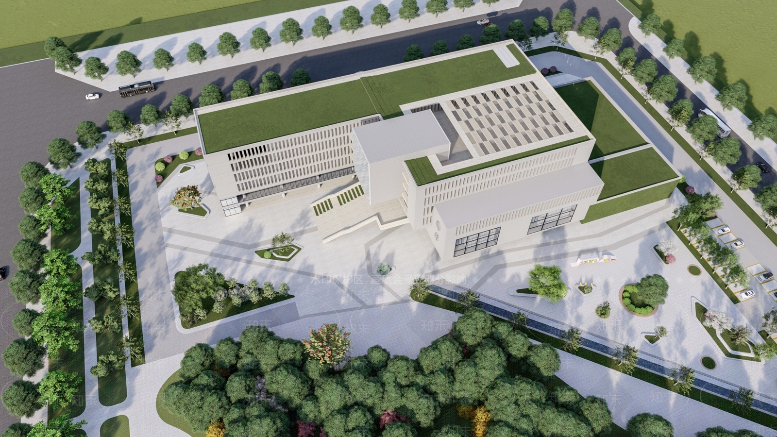 现代图书馆建筑SU模型下载【ID:1104925311】