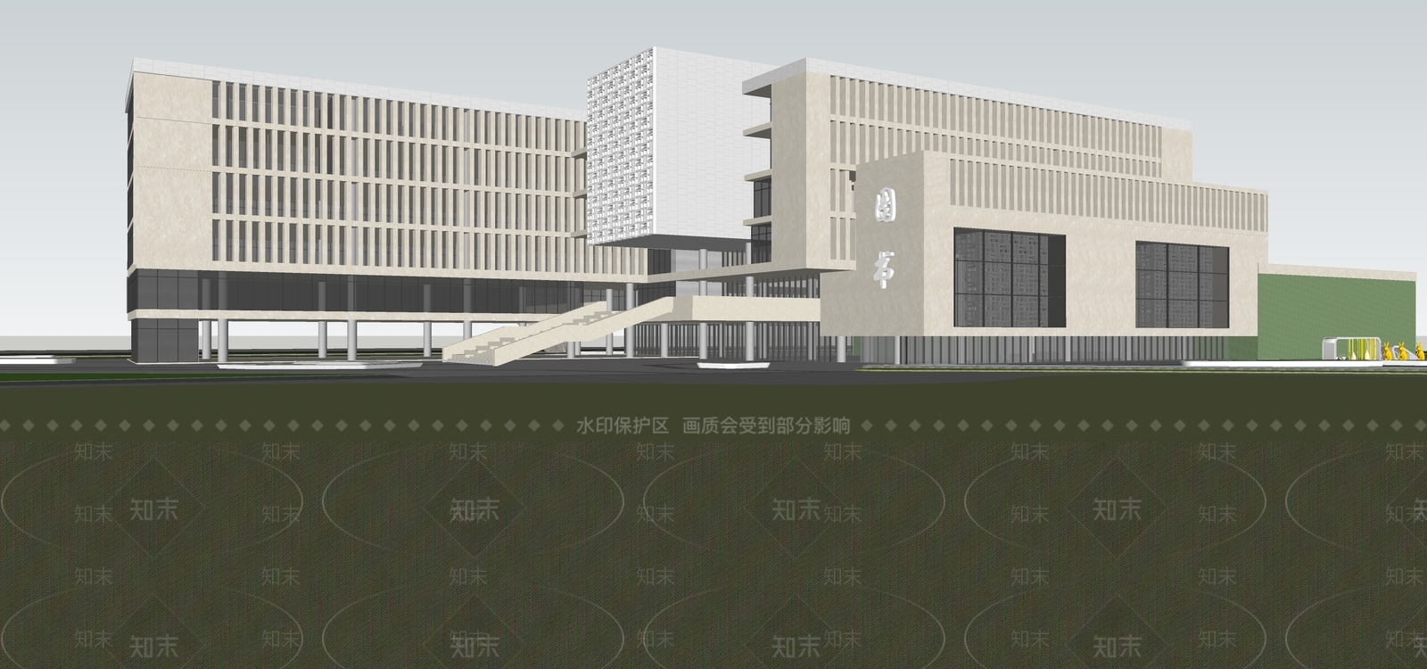 现代图书馆建筑SU模型下载【ID:1104925311】