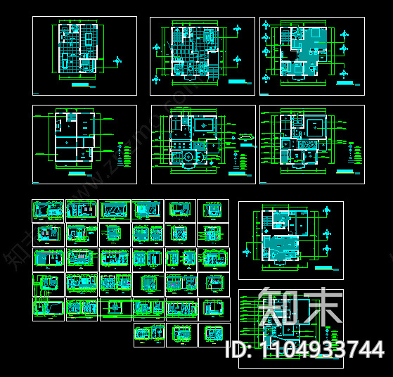 现代简约四层别墅装修设计全套图纸cad施工图下载【ID:1104933744】