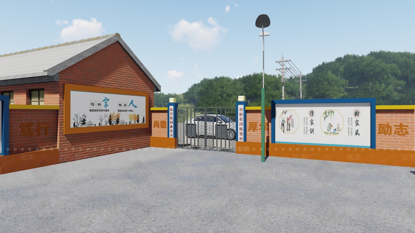 中式学校文化墙SU模型下载【ID:1104942698】