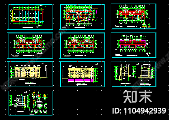 绿色风情高档小区住宅cad建筑施工图下载【ID:1104942939】