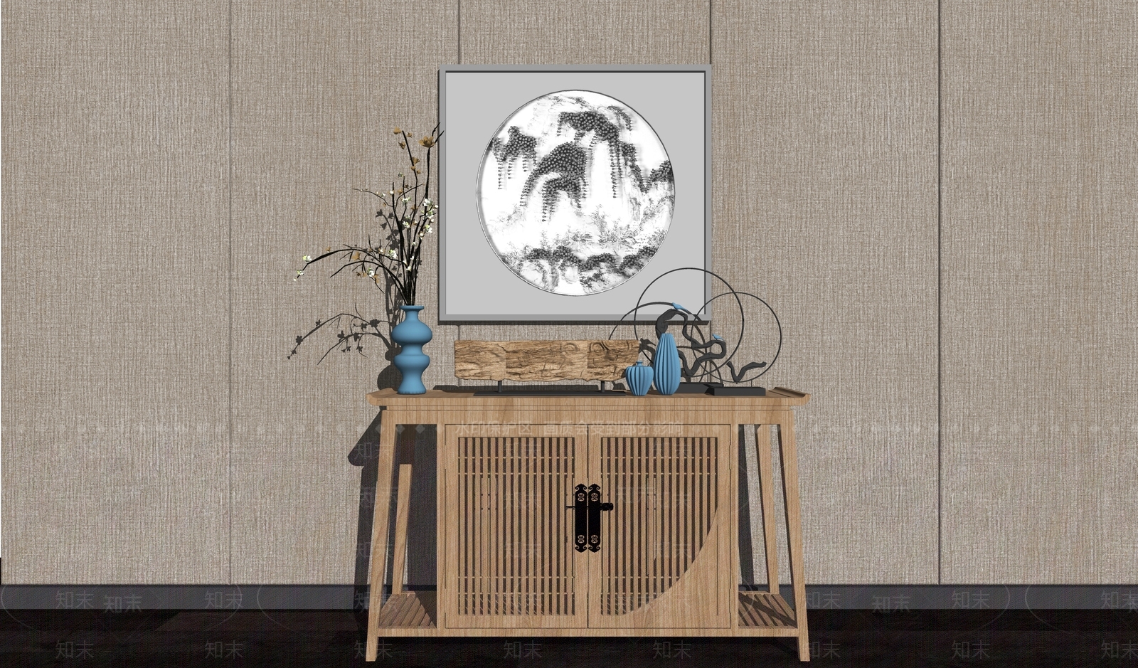 新中式玄关柜SU模型下载【ID:1104948165】