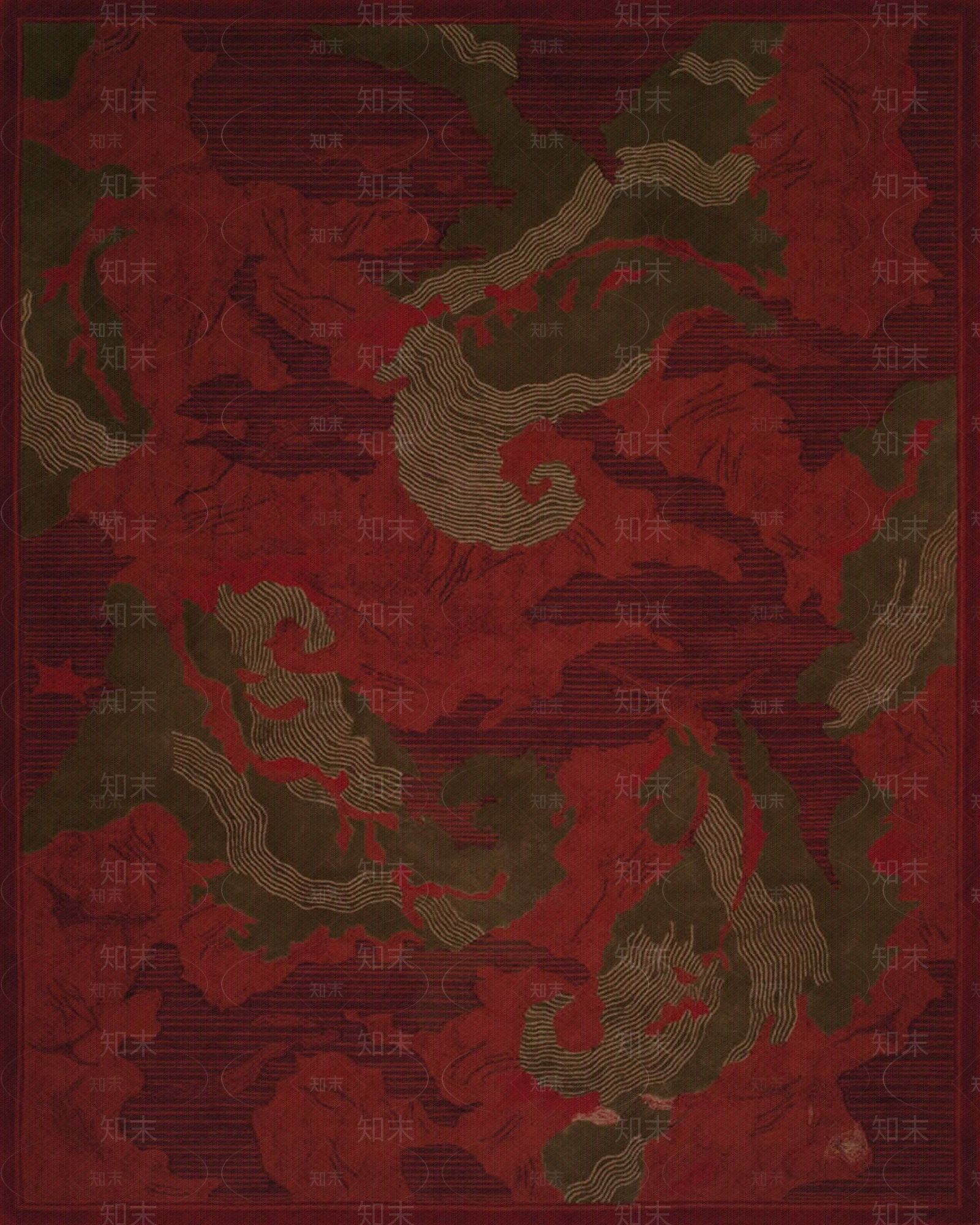 现代新中式红意境地毯贴图下载【ID:1104962562】