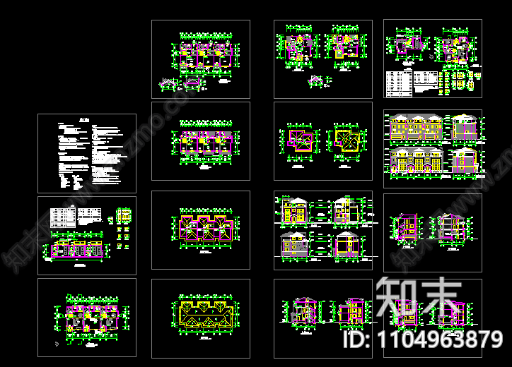 联排别墅建筑cad施工方案图施工图下载【ID:1104963879】
