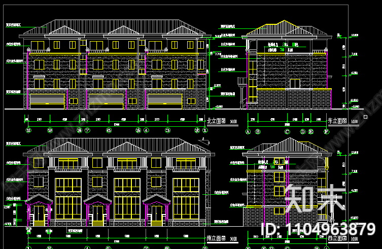 联排别墅建筑cad施工方案图施工图下载【ID:1104963879】