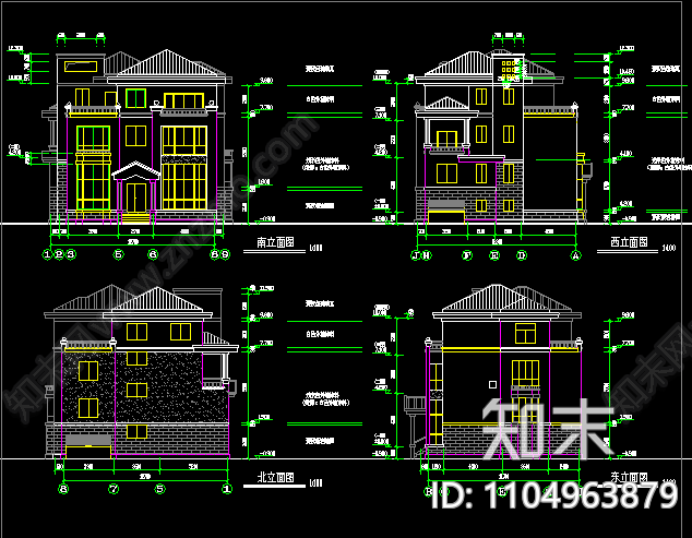 联排别墅建筑cad施工方案图施工图下载【ID:1104963879】