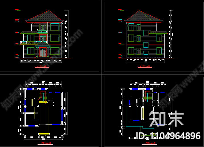 三层别墅建筑结构电气CAD全套施工图下载【ID:1104964896】