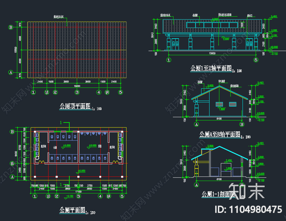 20套园林公共卫生间厕所建筑施工图下载【ID:1104980475】