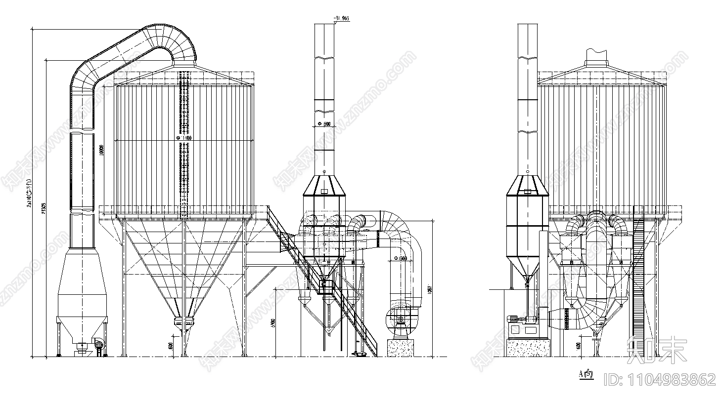 12000型喷雾干燥塔外形图施工图下载【ID:1104983862】