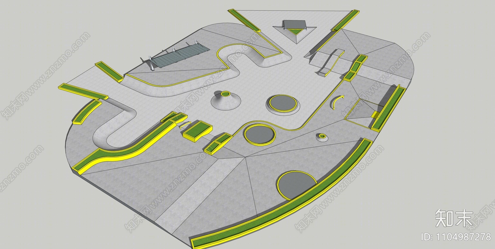 现代公园景观SU模型下载【ID:1104987278】