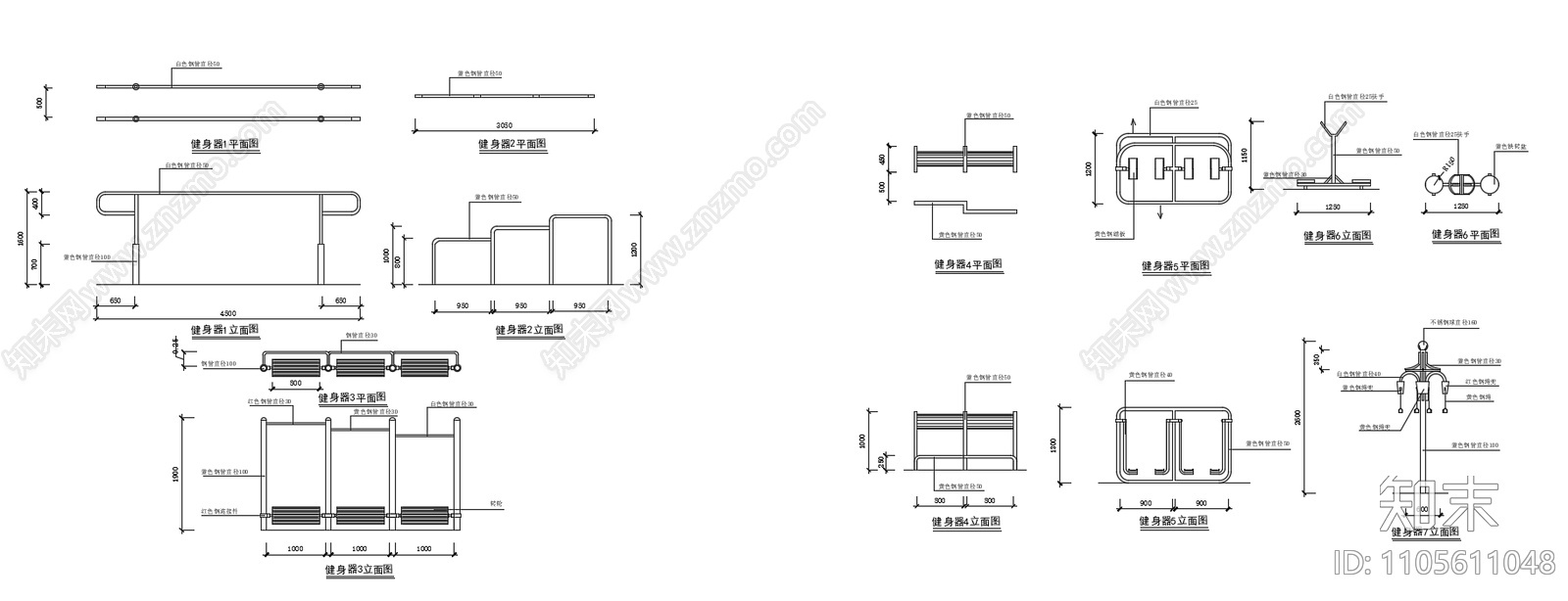 16种户外健身设计cad施工图下载【ID:1105611048】