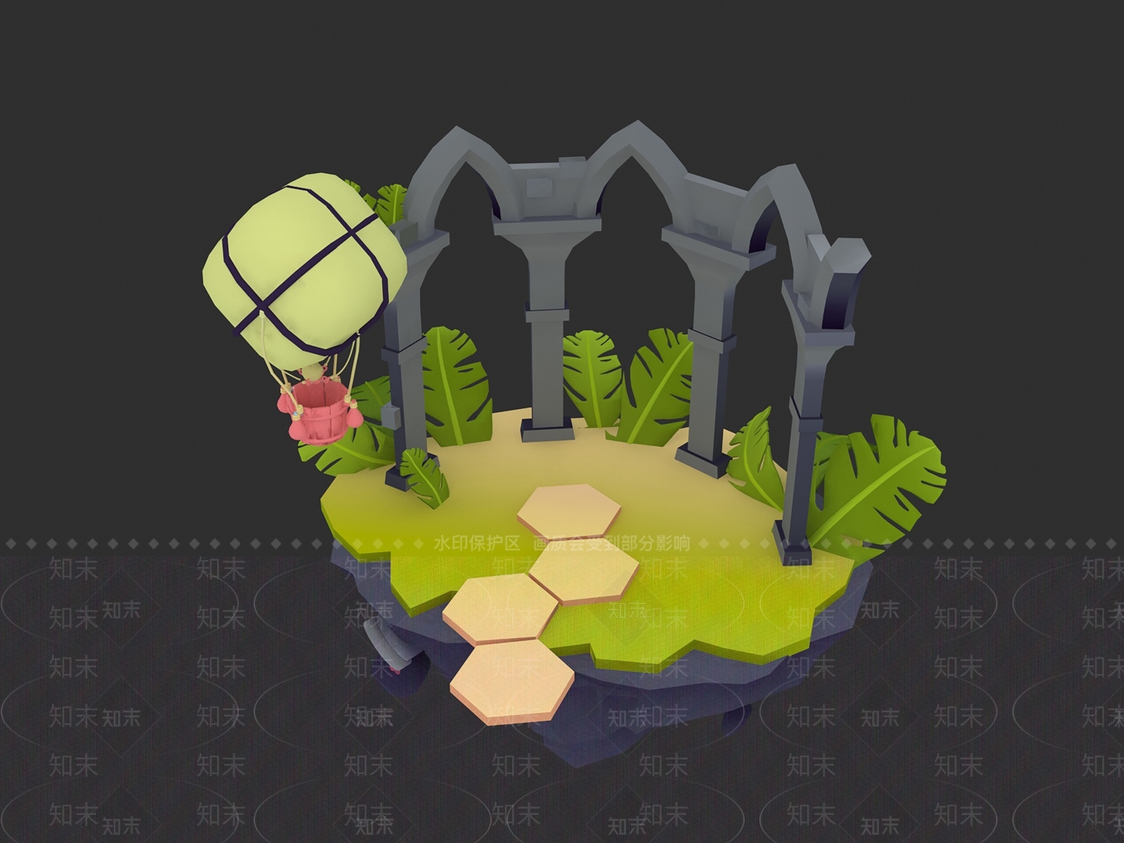 现代卡通降落场景3D模型下载【ID:1104997502】