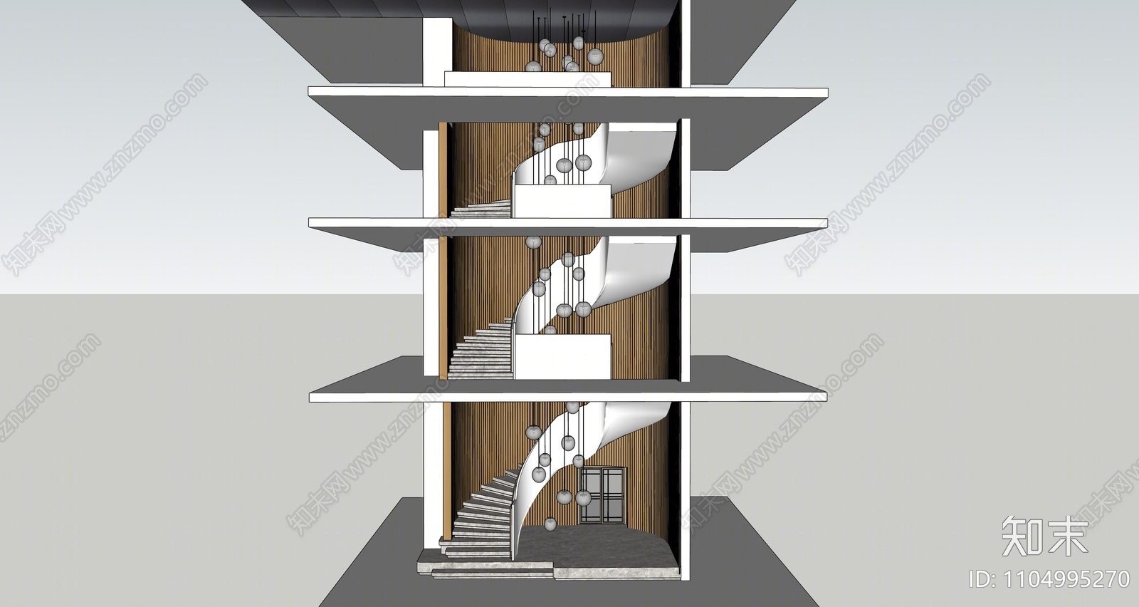 现代旋转楼梯间SU模型下载【ID:1104995270】