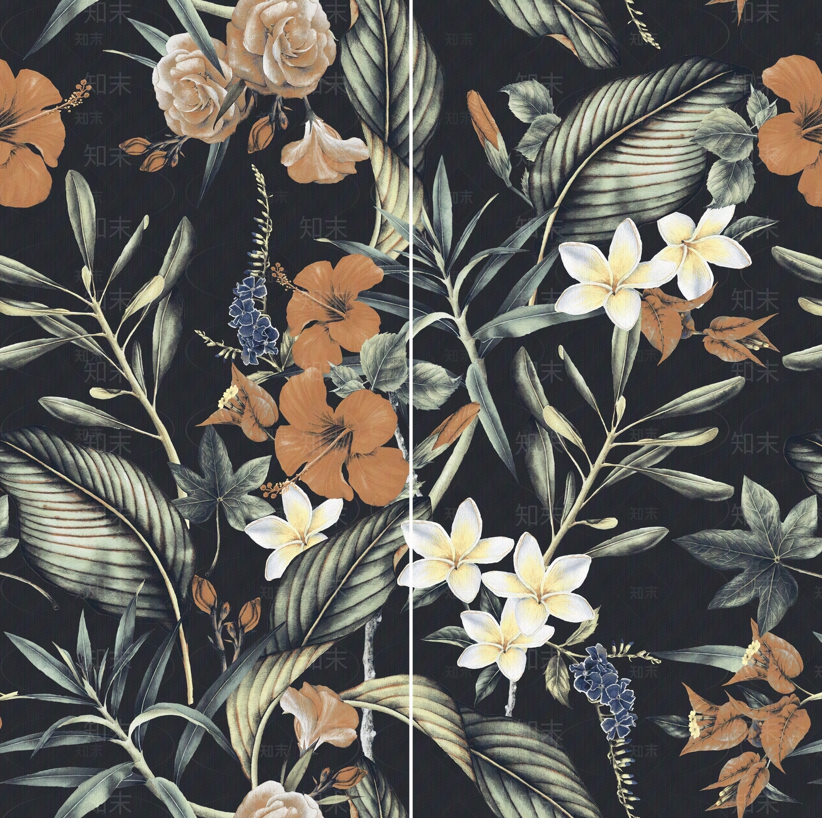 植物深色艺术花砖贴图下载【ID:1105001908】