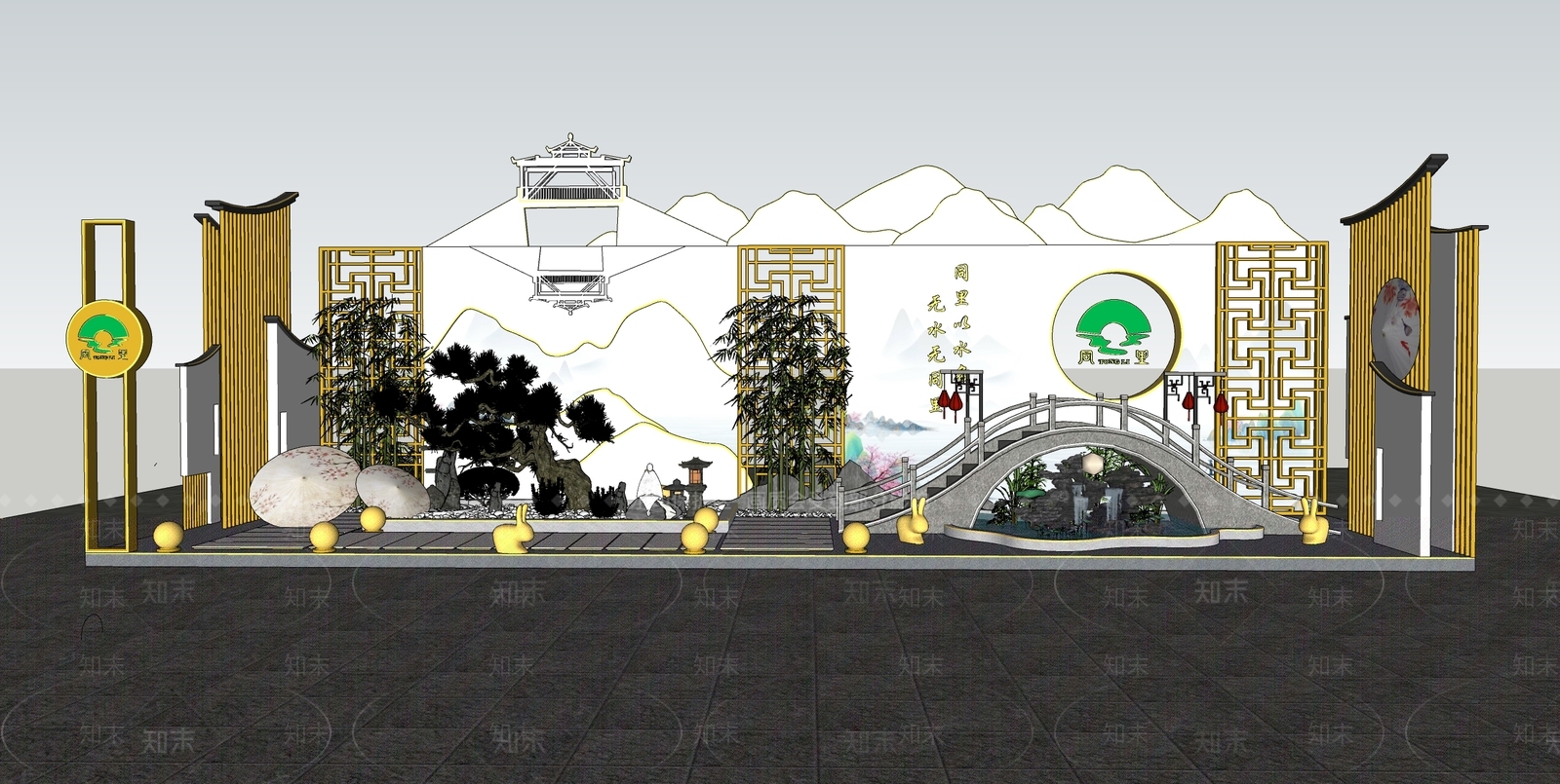 新中式展台SU模型下载【ID:1105006537】
