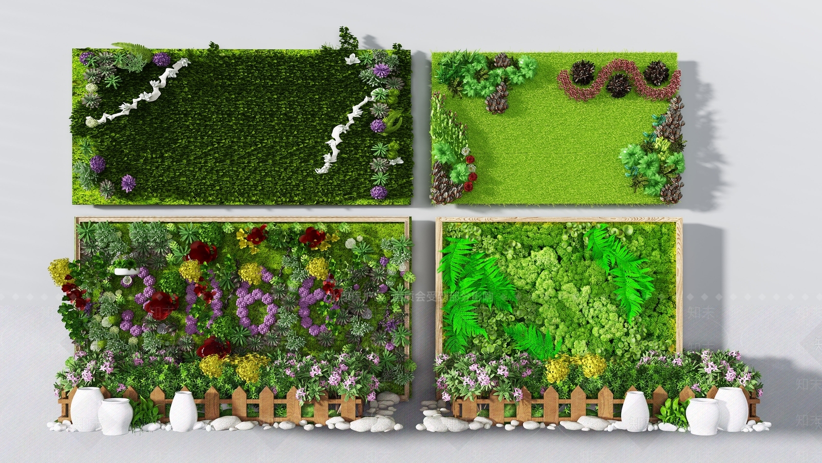 现代绿植墙组合3D模型下载【ID:1105506131】