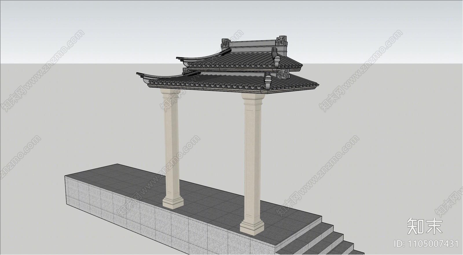 中式建筑门头SU模型下载【ID:1105007431】