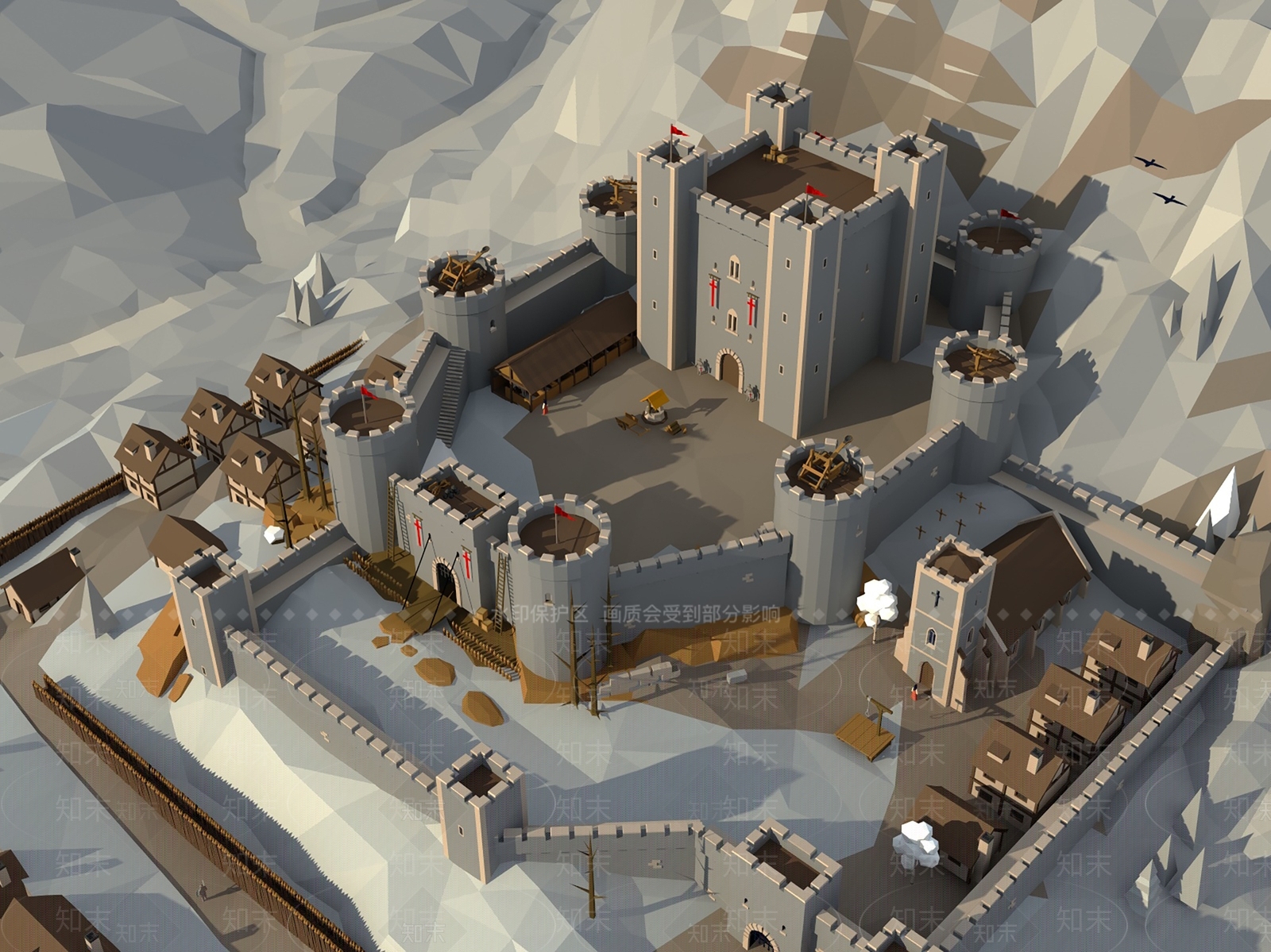 现代卡通城堡外观3D模型下载【ID:1105014265】