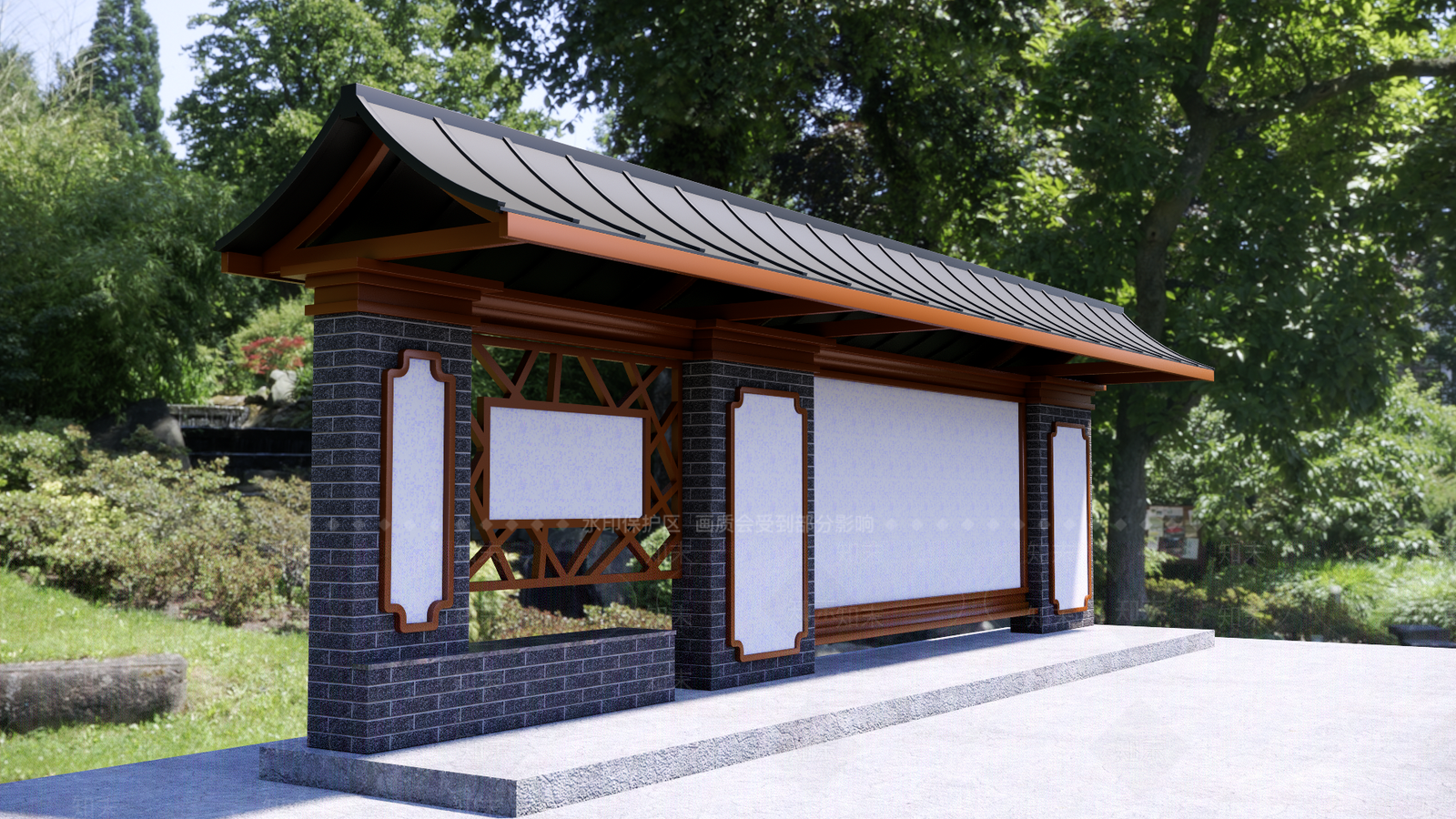 中式公交站台SU模型下载【ID:1105023001】
