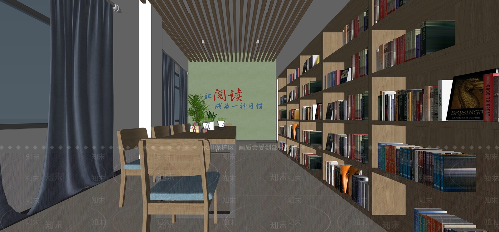 现代风格图书室SU模型下载【ID:1105099077】