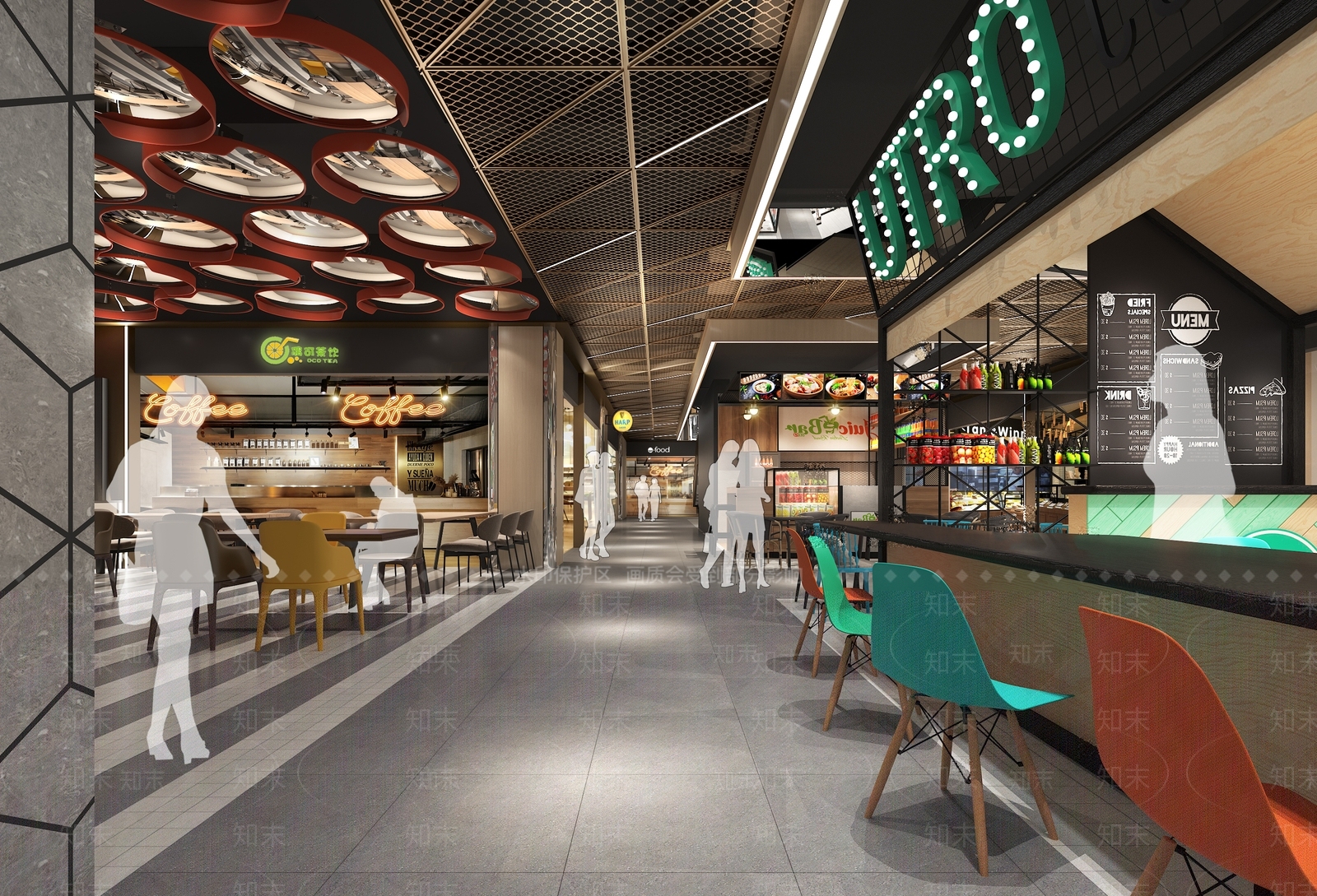 工业风商场餐饮过道3d模型下载