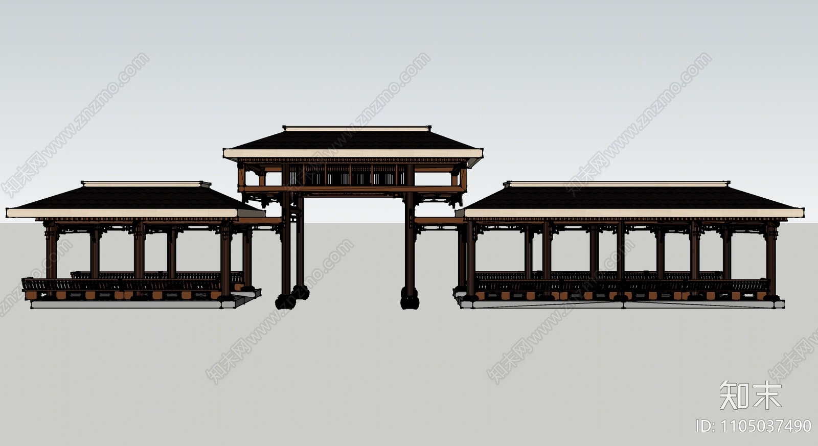 新中式亭子SU模型下载【ID:1105037490】