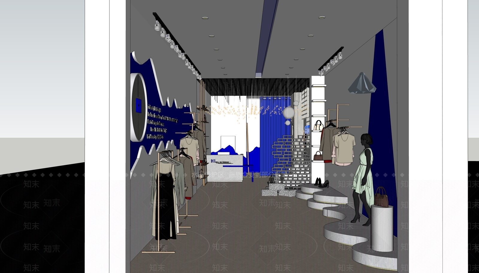 现代服装箱包店SU模型下载【ID:1105062465】