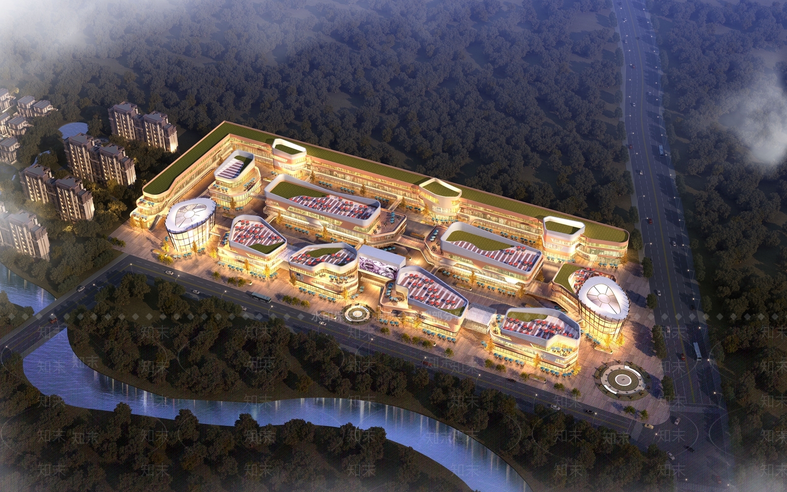 现代商业楼盘鸟瞰规划3D模型下载【ID:1105070185】