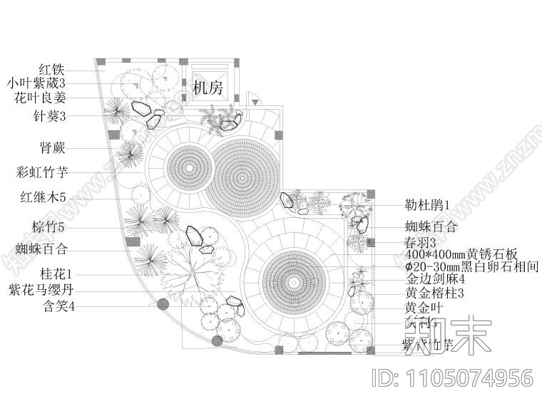 90套屋顶花园设计方案CADcad施工图下载【ID:1105074956】