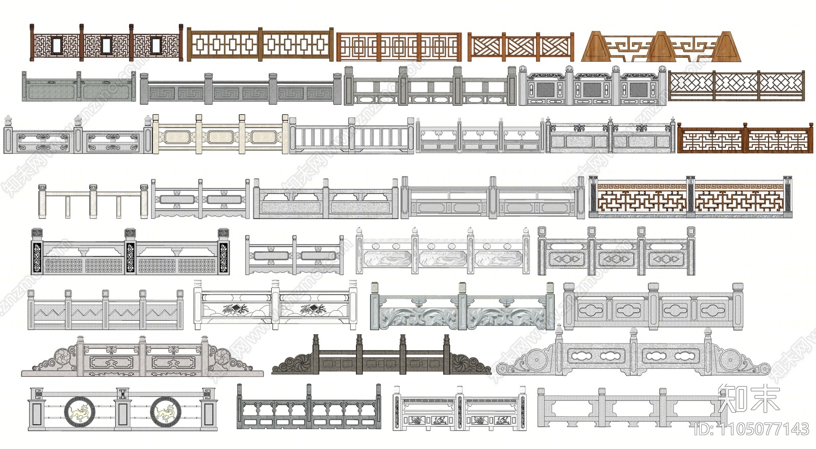 中式大理石栏杆SU模型下载【ID:1105077143】
