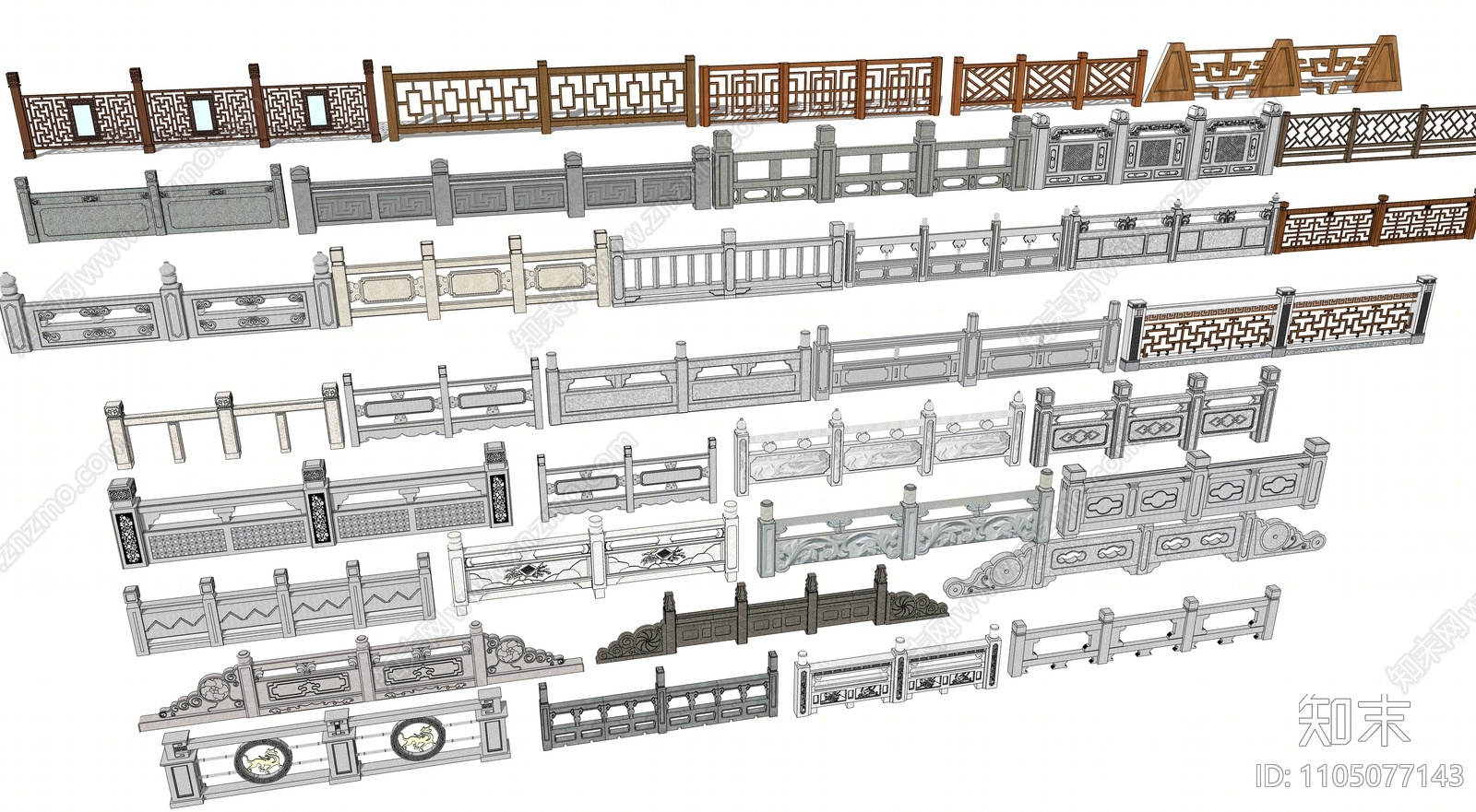 中式大理石栏杆SU模型下载【ID:1105077143】
