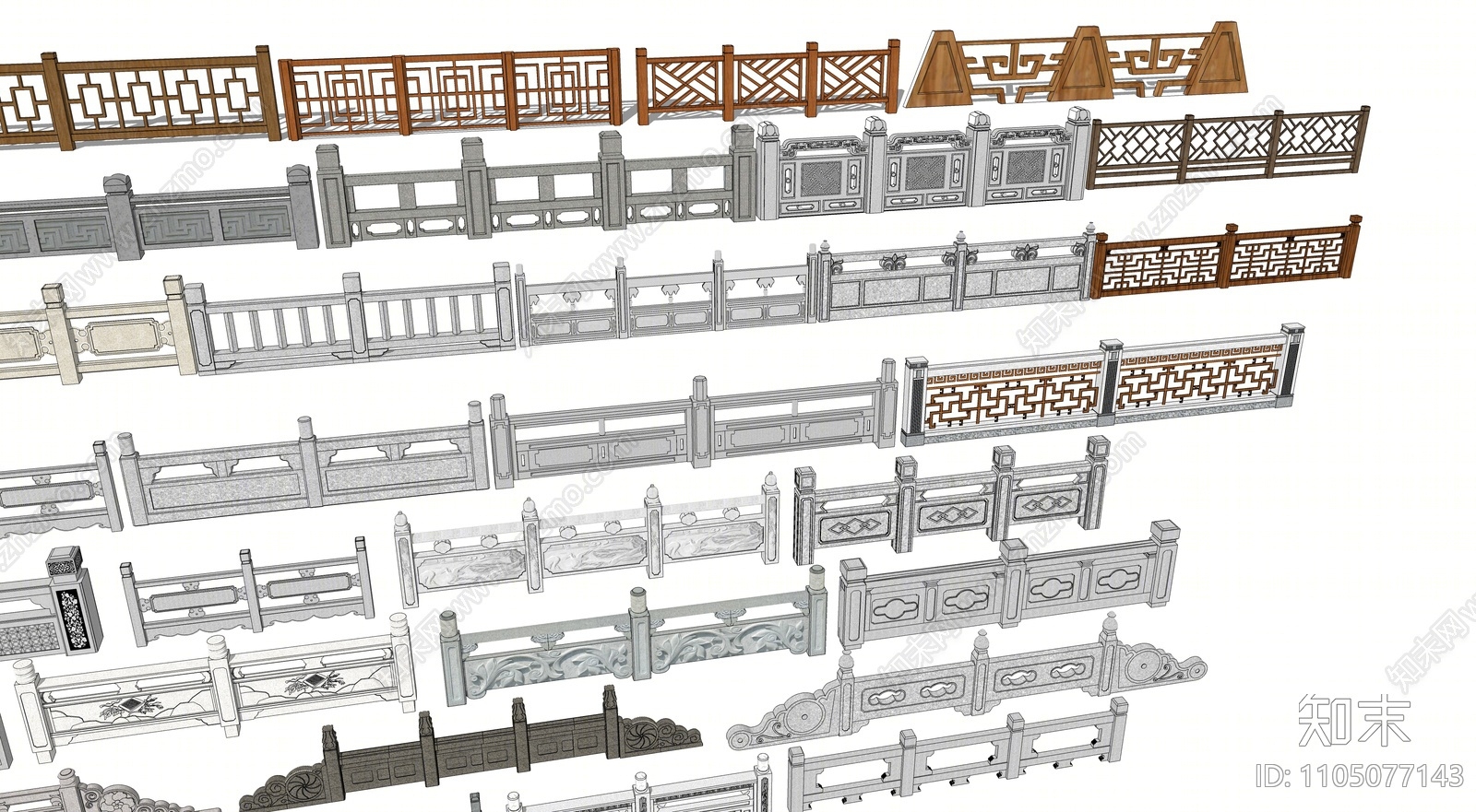 中式大理石栏杆SU模型下载【ID:1105077143】