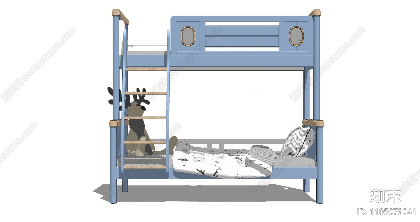 现代男孩卧室双层床SU模型下载【ID:1105079041】