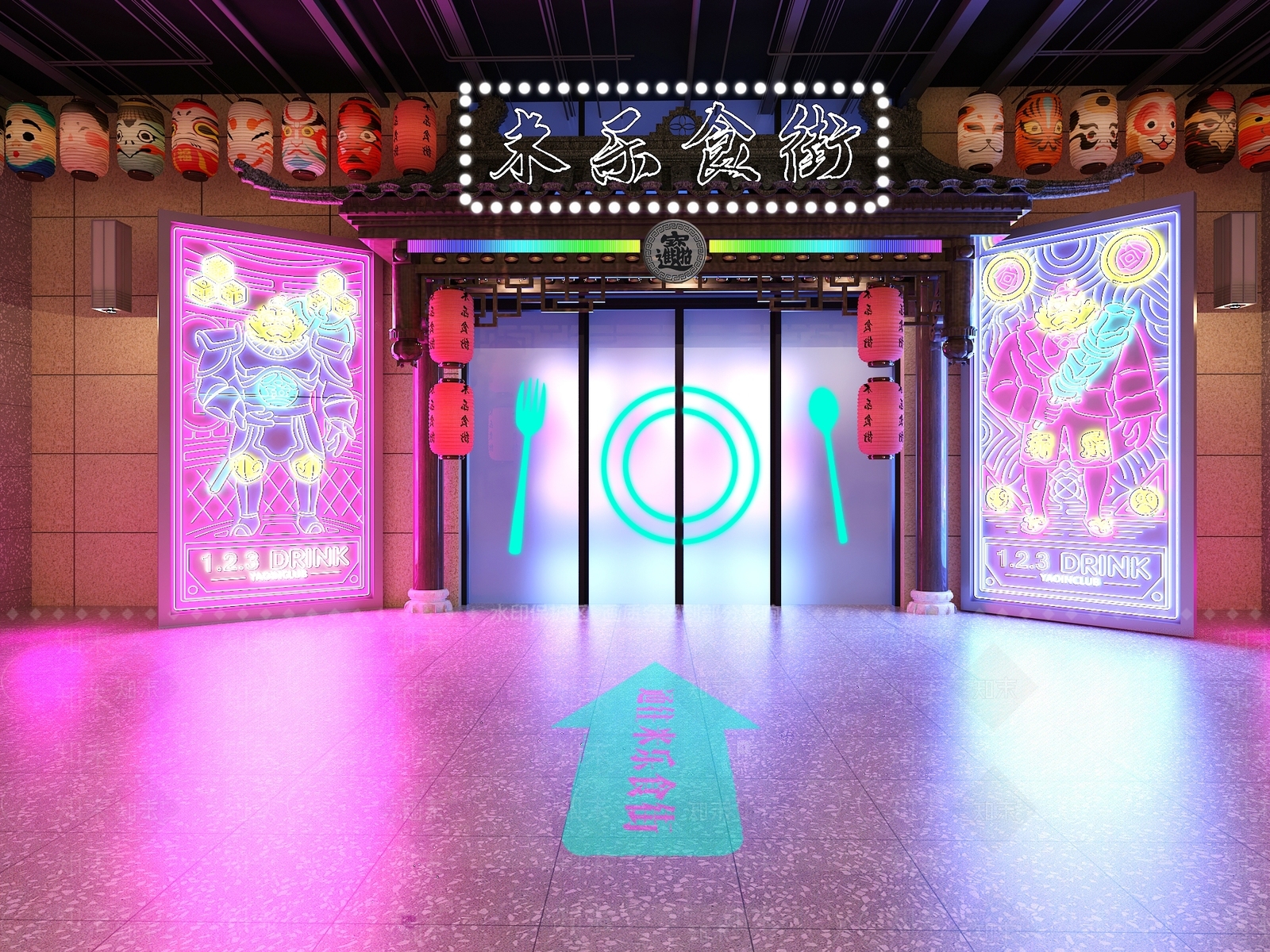 新中式商场入口大门3D模型下载【ID:1105088876】