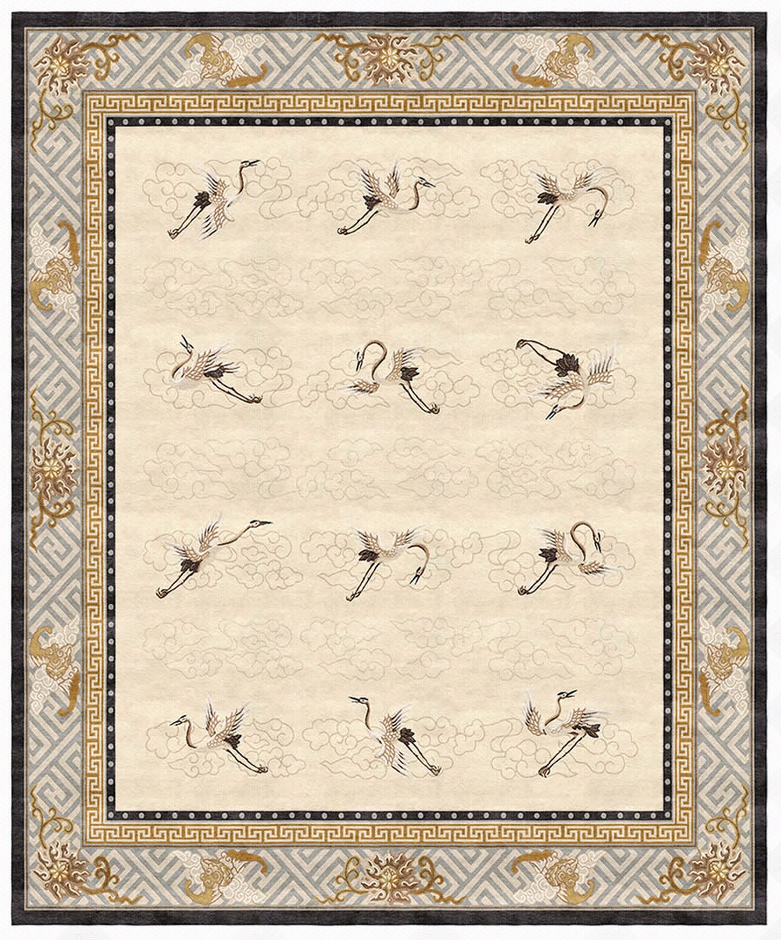 新中式暖色丹顶鹤地毯贴图下载【ID:1105118839】