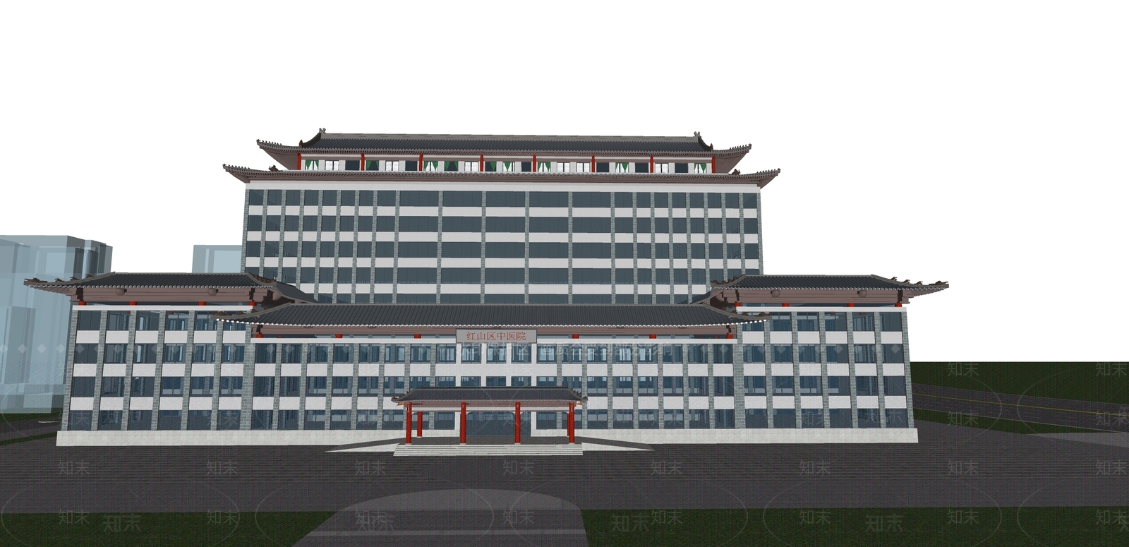 新中式医疗建筑SU模型下载【ID:1105121380】