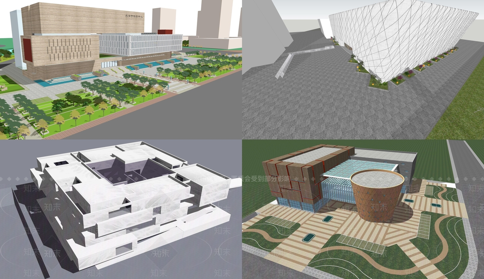 现代图书馆建筑SU模型下载【ID:1105208253】