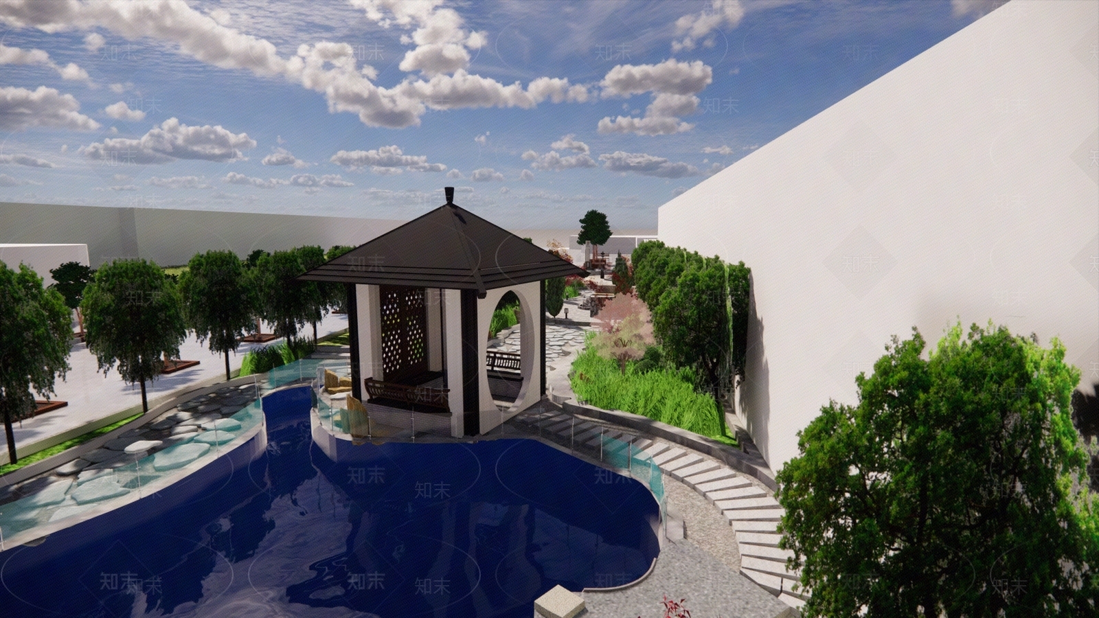 小区景观湖庭贴图下载【ID:1105134101】